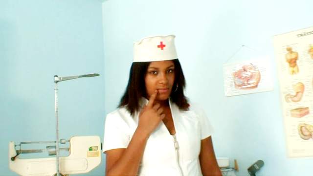 Curvy black nurse shows vagina