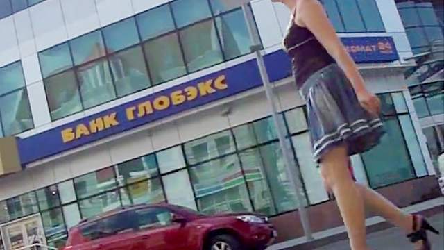Brunette in nice dress is getting an upskirt