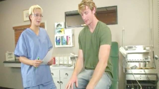 Nurse blonde in glasses gets cumshot