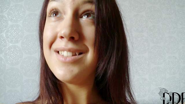 Smiling teen shows off her cute juicy booty
