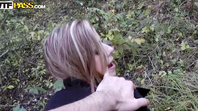 Redhead POV sex in woods