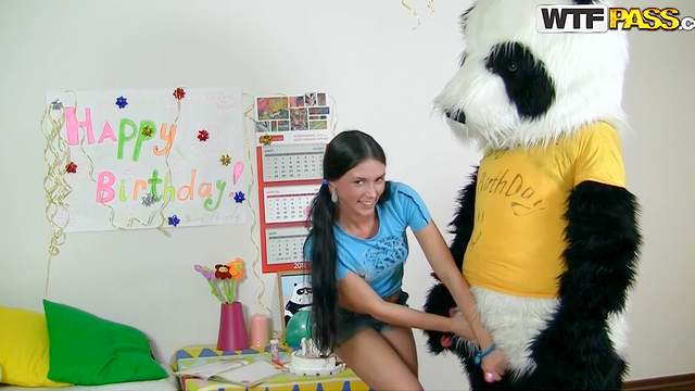 Pigtailed beauty teen is fucking with hardcore panda