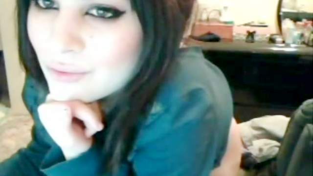 Slender brunette emo is masturbating on the webcam