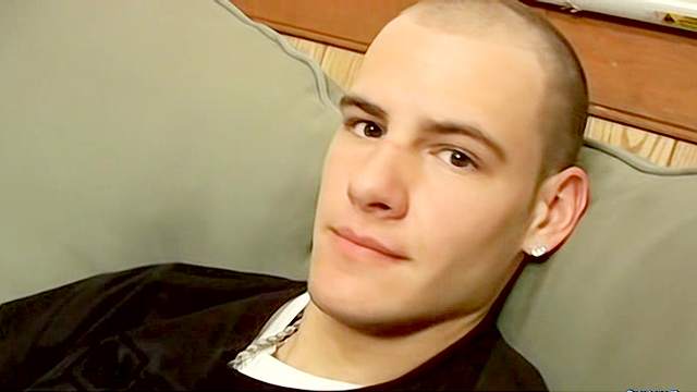 Bald gay is wanking his hard dick