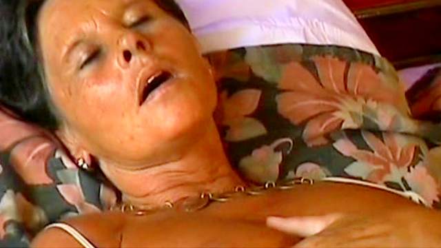Tanned pornstar granny was fucked in her shaved pussy