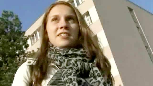 Pretty teen in scarf sucks dick