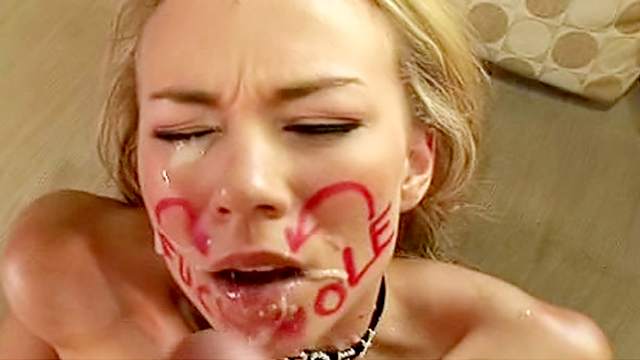 Teen blonde gets big facial after blowjob