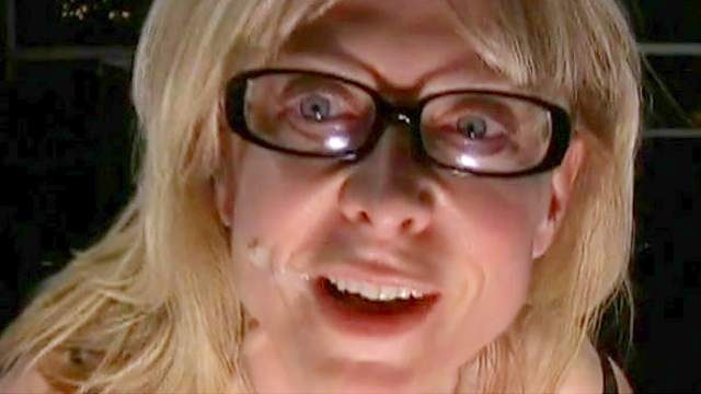 Blonde woman wearing glasses has interracial sex