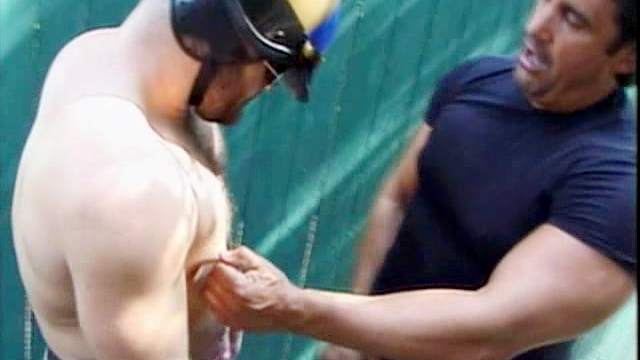 Sexy gays in uniforms are banging outdoors