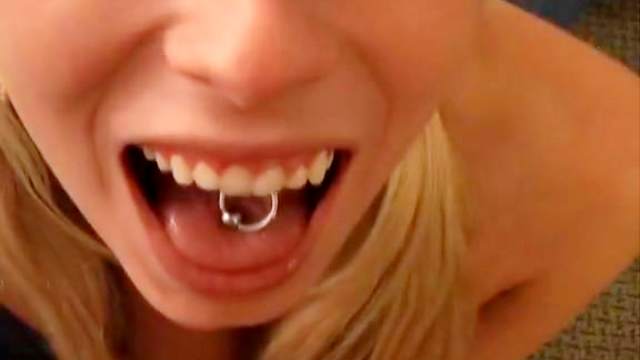 Sweet blonde with pigtails is swallowing tasty sperm
