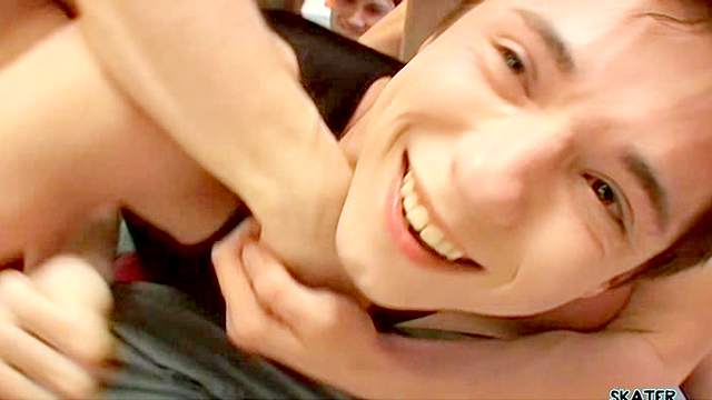 Gay group is spanking their victim's ass on the sofa