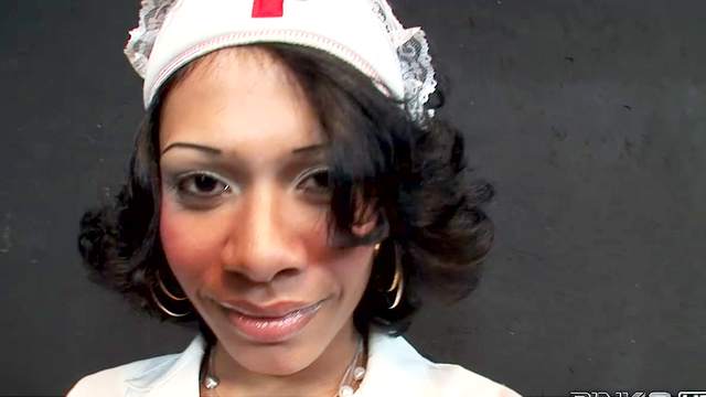 Tranny wearing a nurse uniform fucks on top