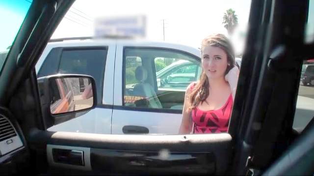 Slim brunette gets picked up in the car and banged