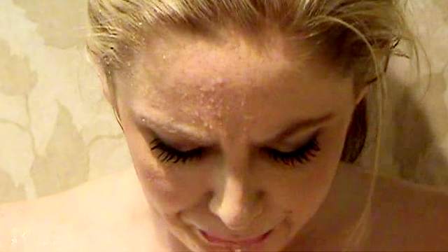 Blonde receives a golden shower and takes a piss