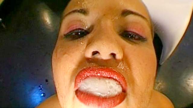 Full slutty mouth of sperm in bukkake dirty scene