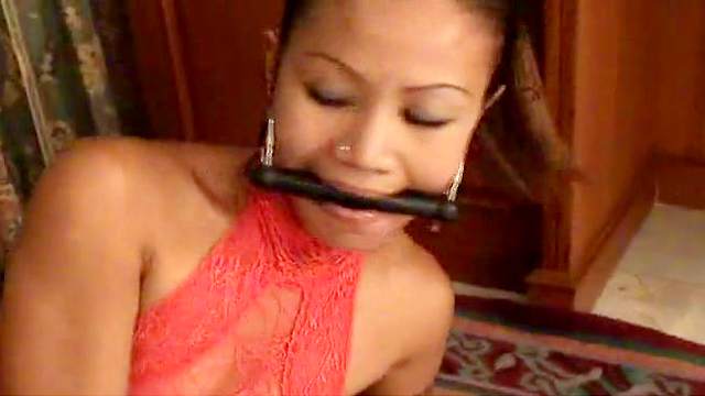 Amateur Thai teen is posing with gag