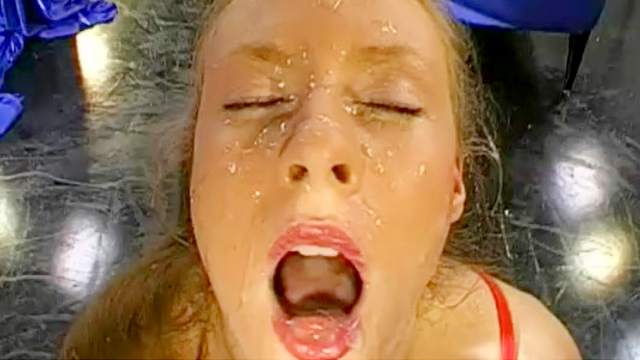 Pretty pigtailed chick being drilled in her face