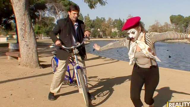Mime fucked in a public park