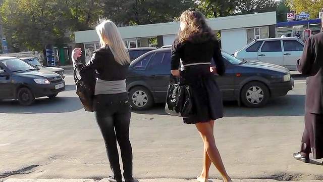 Sexy outdoor upskirt with two nice chicks