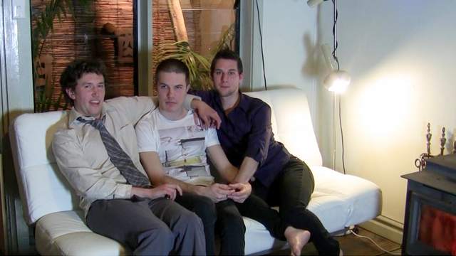 Stunning hardcore gay threesome in the bed