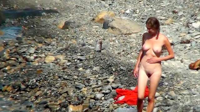 Voyeur scene with a busty nudist