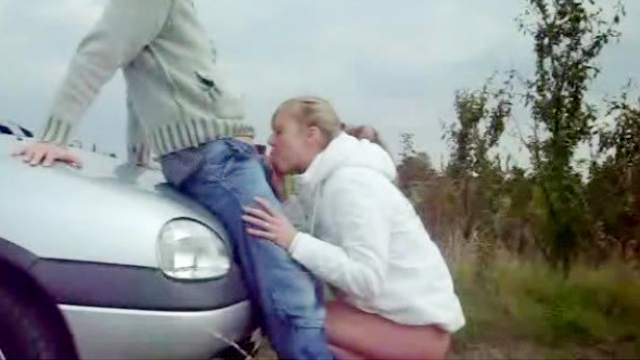 Young blonde is being fucked on the road