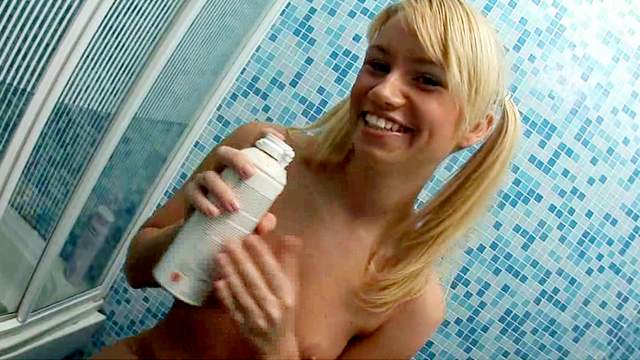 Awesome teen blonde is masturbating