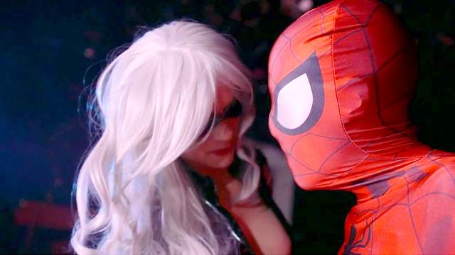 Spider Man Cosplay action with busty blonde Mila Milan