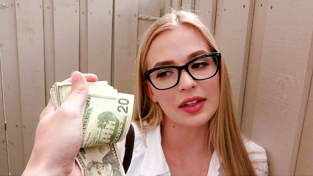 Teen with sexy glasses offered money for sex