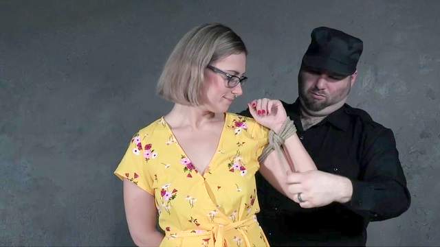 Brutal and painful boob torture for slutty Red August with glasses