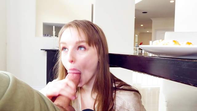 Cleo Clementine gives amazing head under the table and gets cum on ass