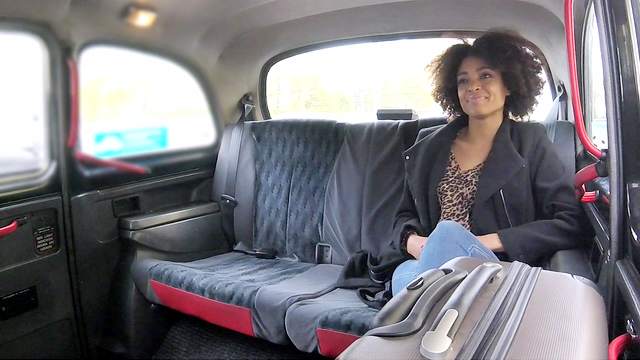 Petite ebony gets banged on the back seat and jizzed hard