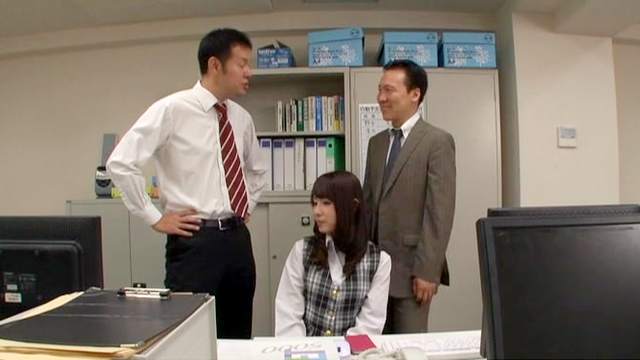 Guys in suits fuck this shy looking Japanese office girl in hardcore modes