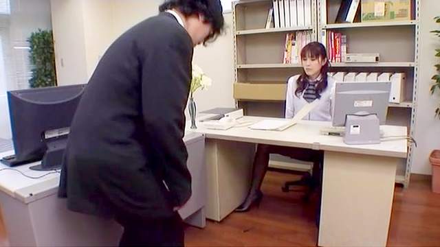 Clothed office babe tries hard inches down her Japanese bush