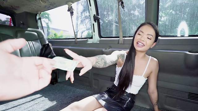 Petite Asian girl gets paid good cash for a round of insane bang bus porn