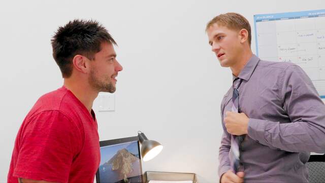 Male passion erupts in the office for hotties Aspen and Brandon Anderson