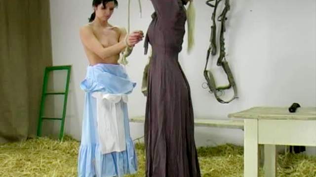 Whipping for naughty girl in prairie dress