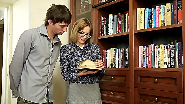 Slutty librarian wants guy's cock for a nice tryout