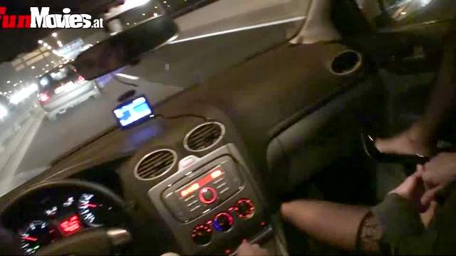 Blindfolded girl sucks dick in car
