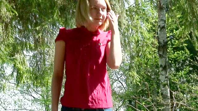 Jean skirt girl pees in the woods
