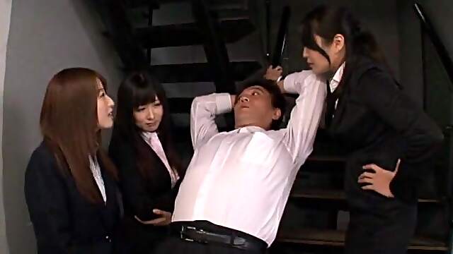 Lucky male shared by three Japanese broads from his office