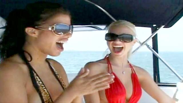 Gorgeous young lesbians sex on a boat