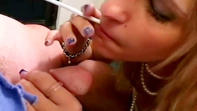 Smoking fetish blowjob makes him cum