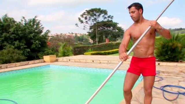 Pool boy with hard body masturbates