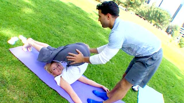 Flexible blonde fucked by her trainer