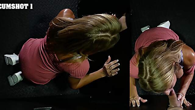 Mature woman Summer Stevens makes a blowjob through the gloryhole