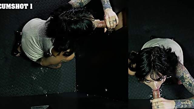 Petite tattooed slut Lysagna Del Ray gets pounded through gloryhole
