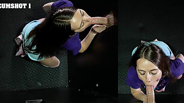 Sia Wood got her mouth filled with cum through a gloryhole.