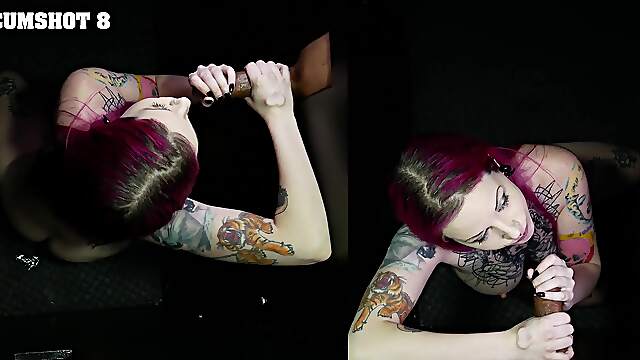 Lady Laz gets her mouth filled with cum through a gloryhole