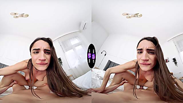 Hot brunette with long hair has sex directly in the camera